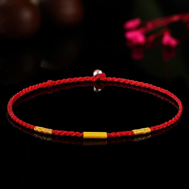 KarmaRipple's 999 Gold Bead Handmade Four Thread Wishful Knots Woven Protection Bracelet p1