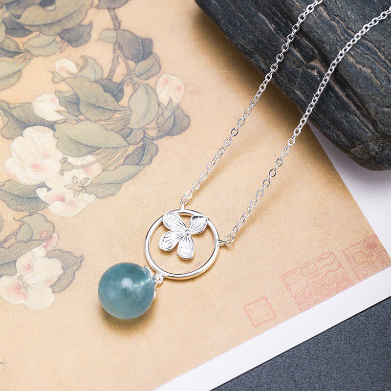 KarmaRipple's 925 Sterling Silver Authentic Aquamarine Leaf Flower Peace Earrings Pendant p20
