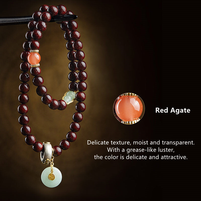 KarmaRipple's Chinese Zodiac Natal Buddha Small Leaf Red Sandalwood Jade Red Agate PiXiu Sooth Bracelet p16