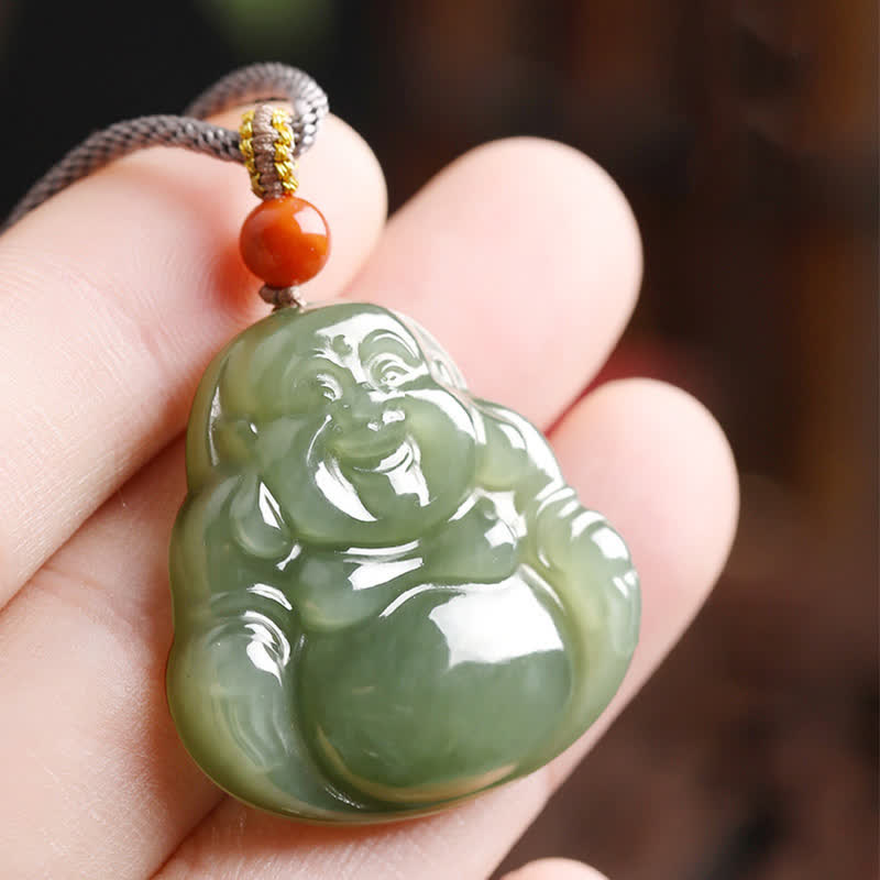 KarmaRipple's Laughing Buddha Hetian Jade Abundance Pendant String Necklace p3