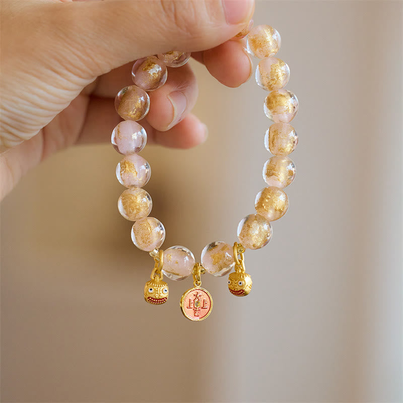 KarmaRipple's Gold Swallowing Beast Bronze Coin Good Fortune Talisman Liuli Glass Bead Fortune Bracelet p10