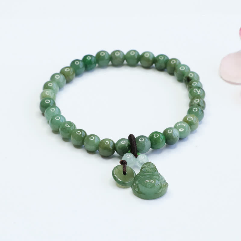 KarmaRipple's Laughing Buddha Cyan Jade Balancing Bracelet p1