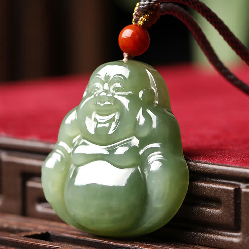 KarmaRipple's Laughing Buddha Hetian Jade Abundance Pendant String Necklace p5