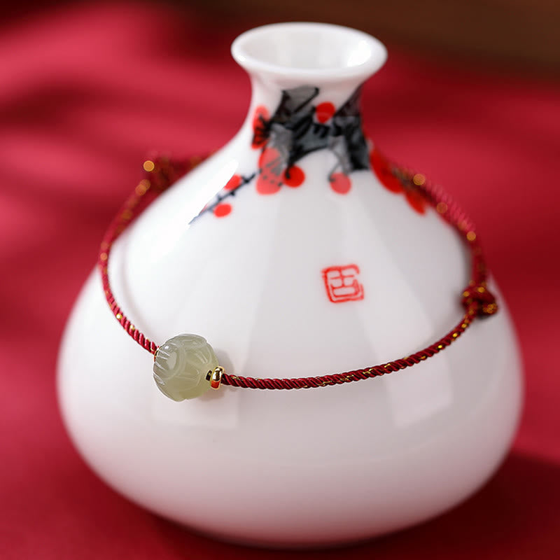 KarmaRipple's 925 Sterling Silver Plated Gold Hetian Jade Lotus Fortune Red String Bracelet p14