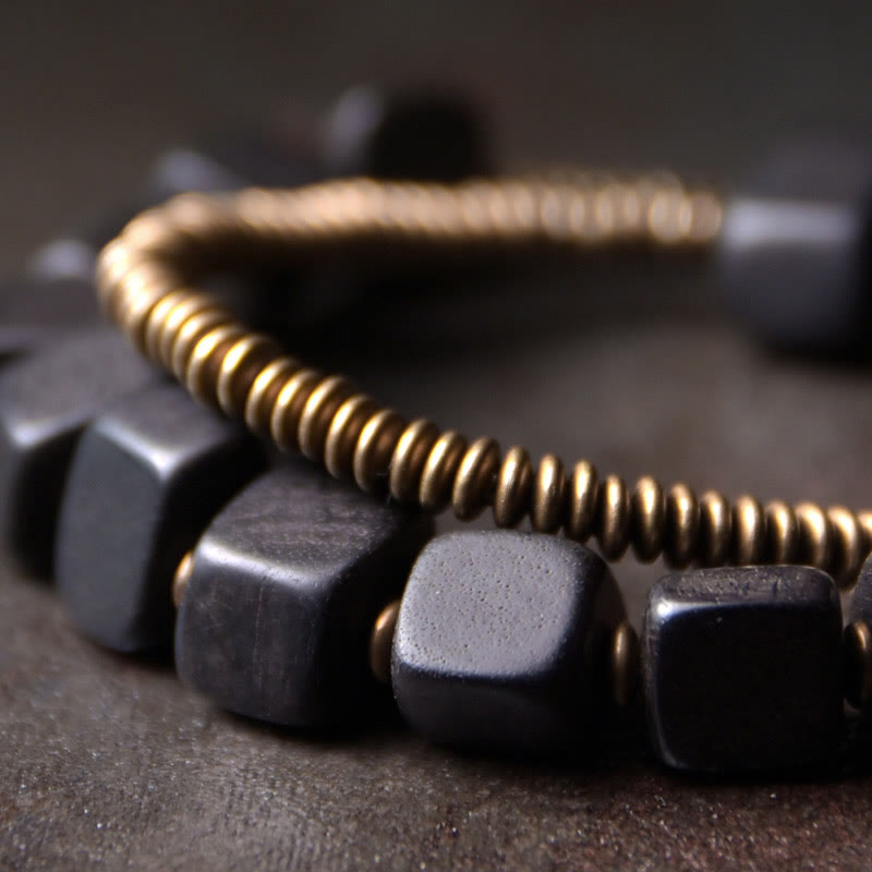 KarmaRipple's Tibetan Ebony Wood Bronze Peace Double Wrap Bracelet p4