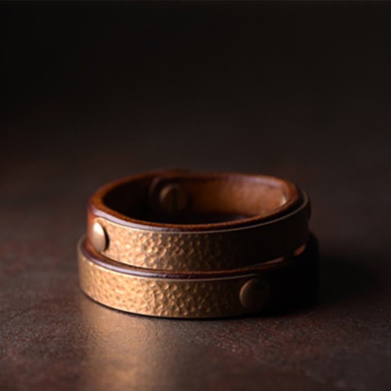 KarmaRipple's Vintage Handmade Texture Bronze Brass Leather Wealth Bracelet Bangle p8