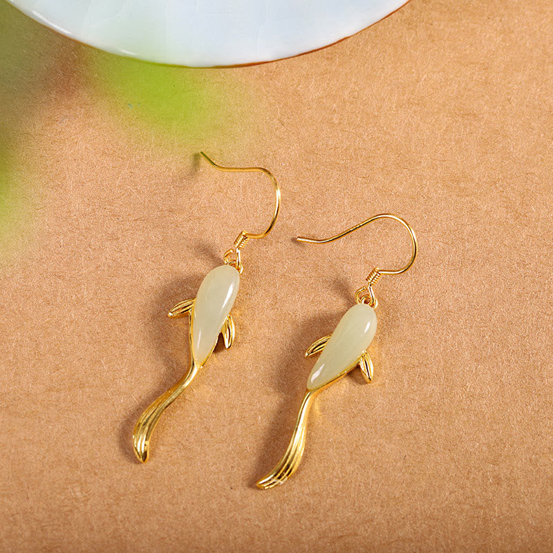 KarmaRipple's Fish Pattern Jade Fortune Dangle Drop Earrings p5