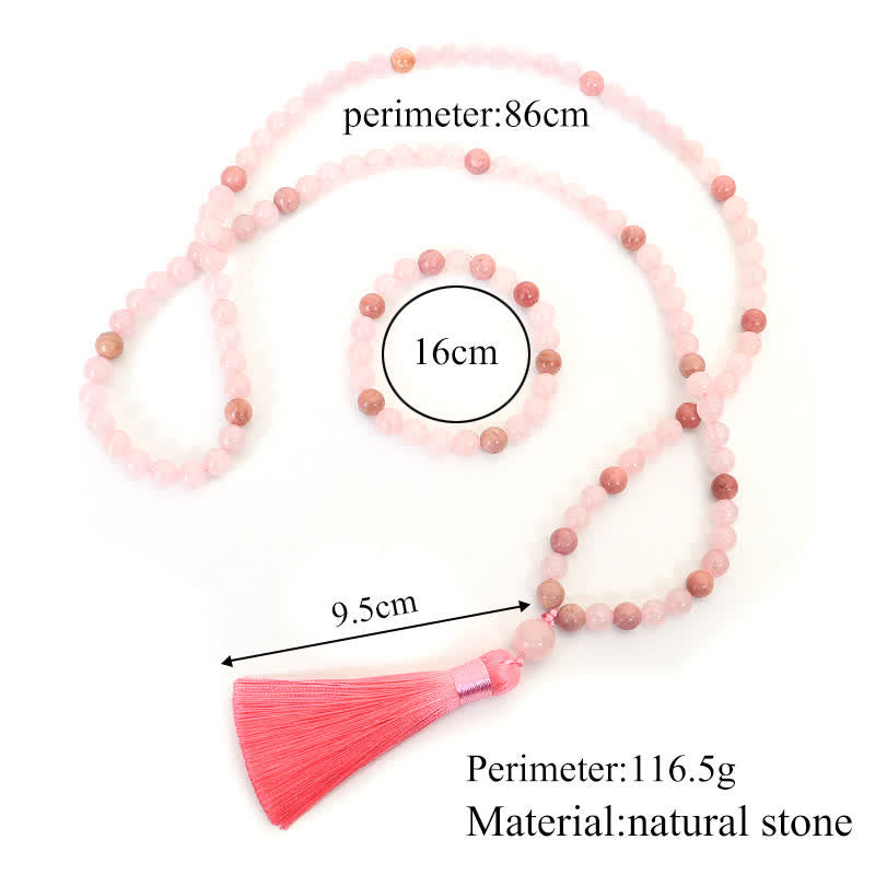 KarmaRipple's 108 Mala Beadwork Pink Gemstone Love Tassel Bracelet p10