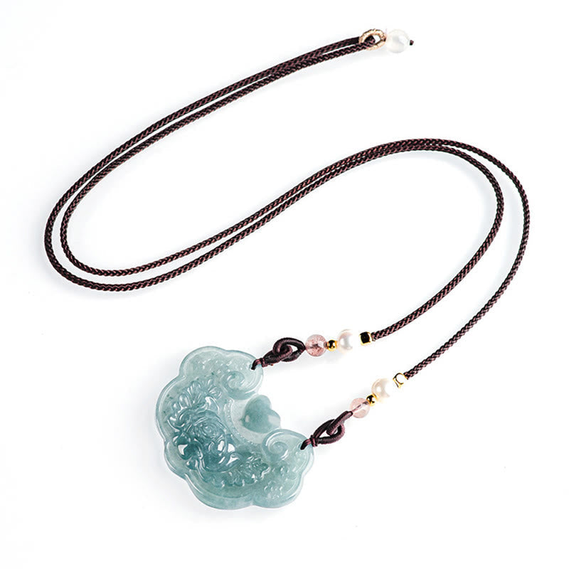 KarmaRipple's Authentic Jade Peony Flower Lock of Good Wishes Prosperity Pendant Necklace p11