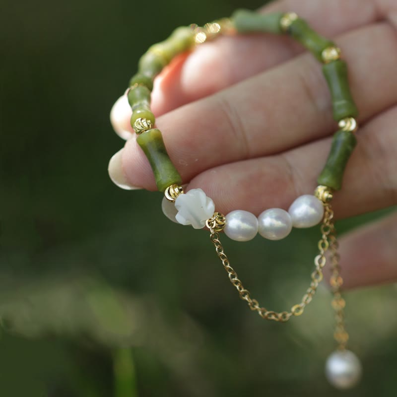 KarmaRipple's Green Bamboo Jade Lily of the Valley Wealth Bracelet p17