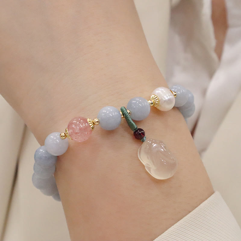 KarmaRipple's Authentic Aquamarine Chalcedony Serenity Rabbit Gourd Cat Talisman Bracelet p1