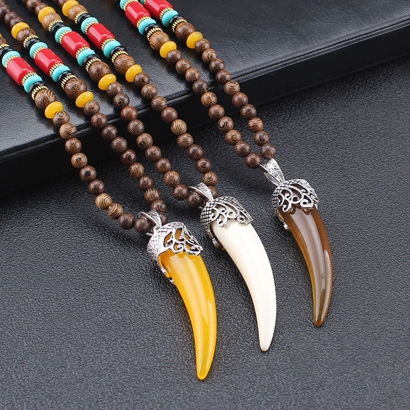 KarmaRipple's Wenge Wood Turquoise Stone Horn Style Protection Meditation Pendant Necklace p4