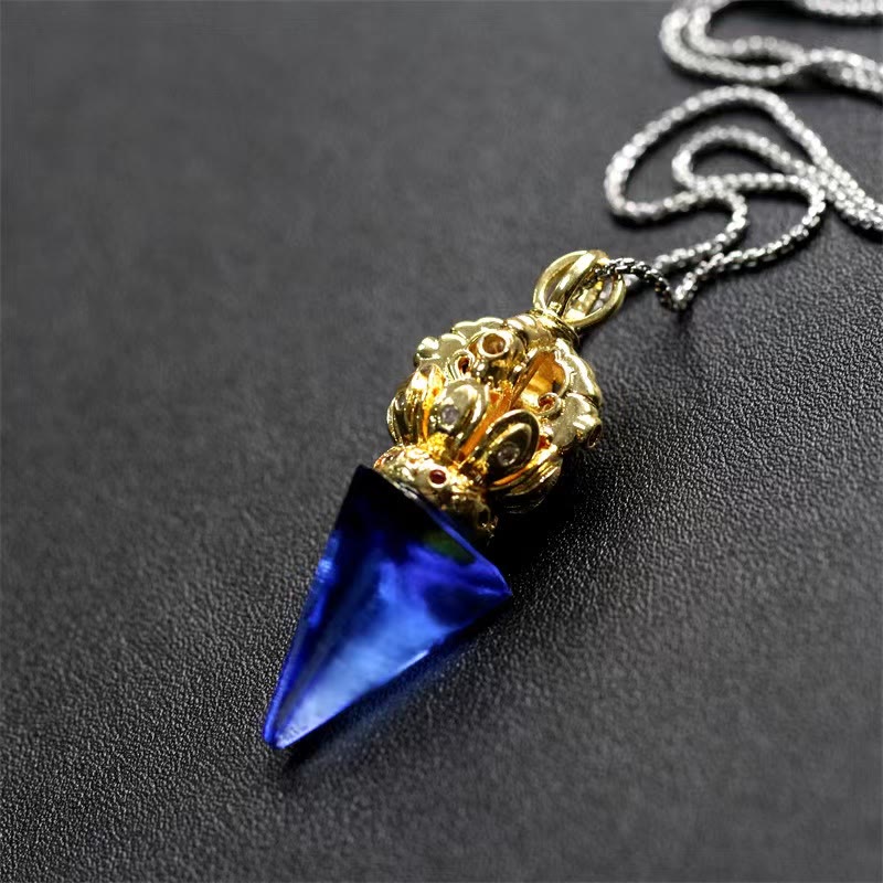 KarmaRipple's Tibetan Dorje Vajra 4 Prong Lotus Liuli Gemstone Strength Pendant Necklace p1
