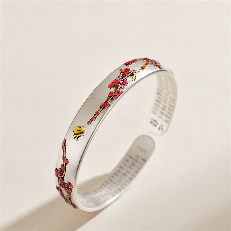 KarmaRipple's Plum Blossom Chrysanthemum Flower Design Heart Sutra Balancing Bracelet Cuff Bangle p7