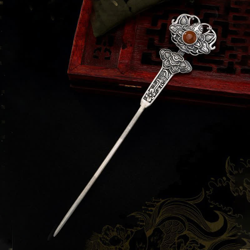 KarmaRipple's Red Agate Peony Flower Confidence Hairpin p4