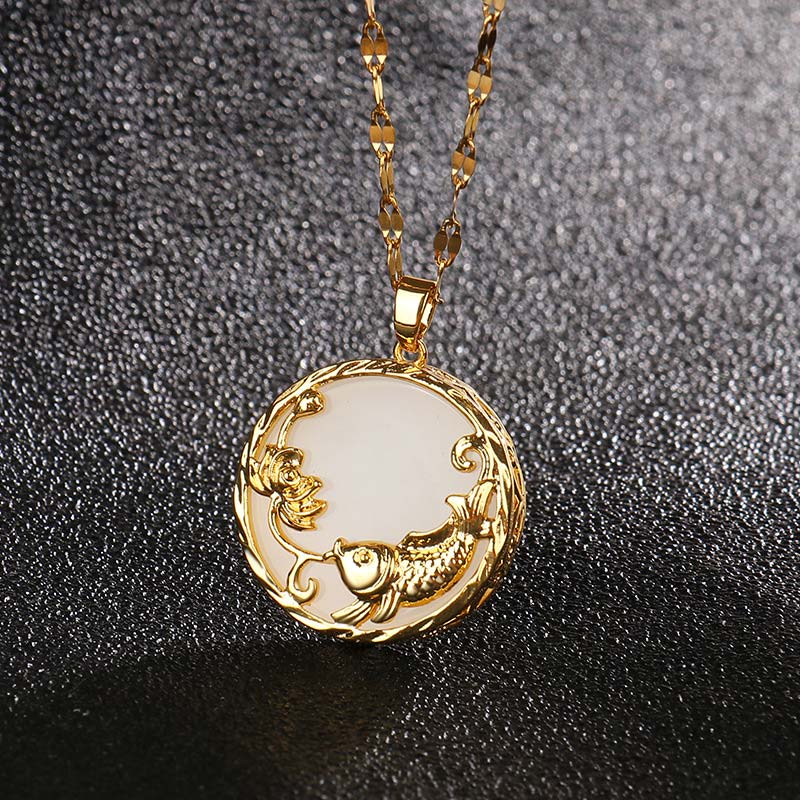 KarmaRipple's Authentic Jade Koi Fish Lotus Fortune Pendant Necklace p2