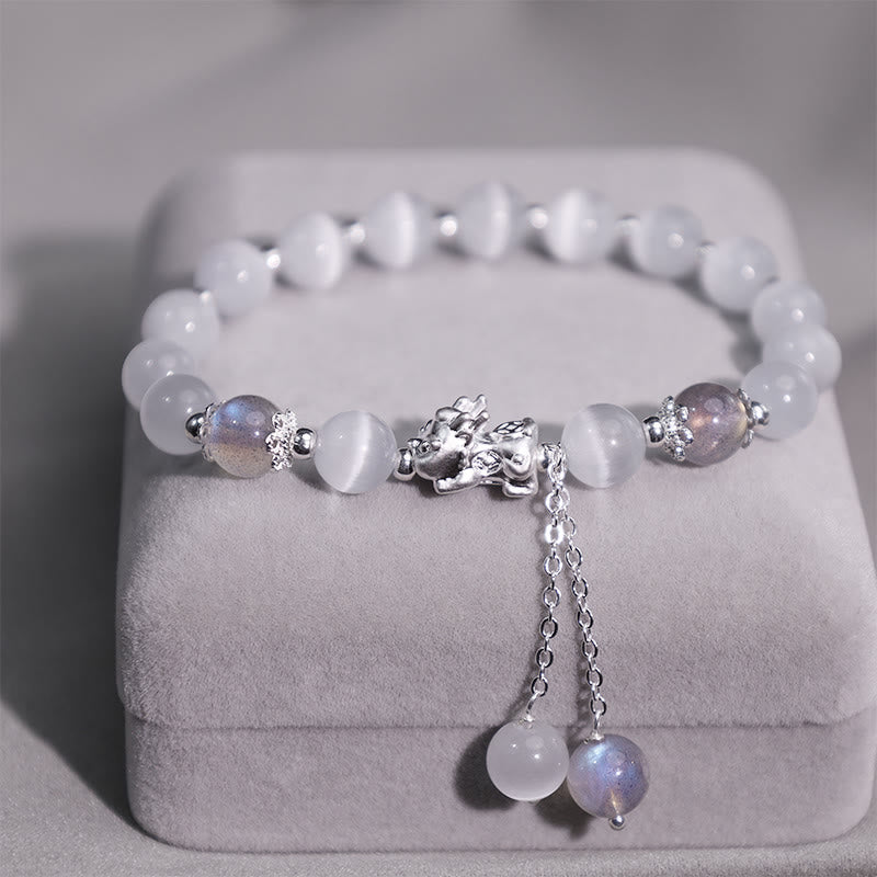 KarmaRipple's Authentic Cat's Eye Moonstone Strawberry Quartz PiXiu Support Bracelet p5