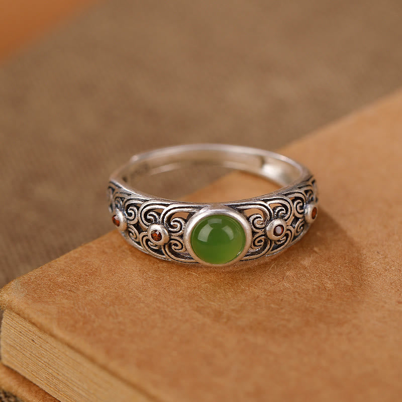 KarmaRipple's 925 Sterling Silver Hetian Cyan Jade Balance Adjustable Ring p6