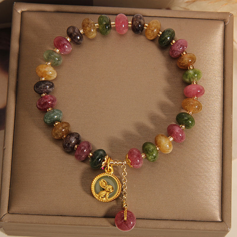 KarmaRipple's Authentic Colorful Tourmaline Cute Rabbit Talisman Positive Bracelet p2