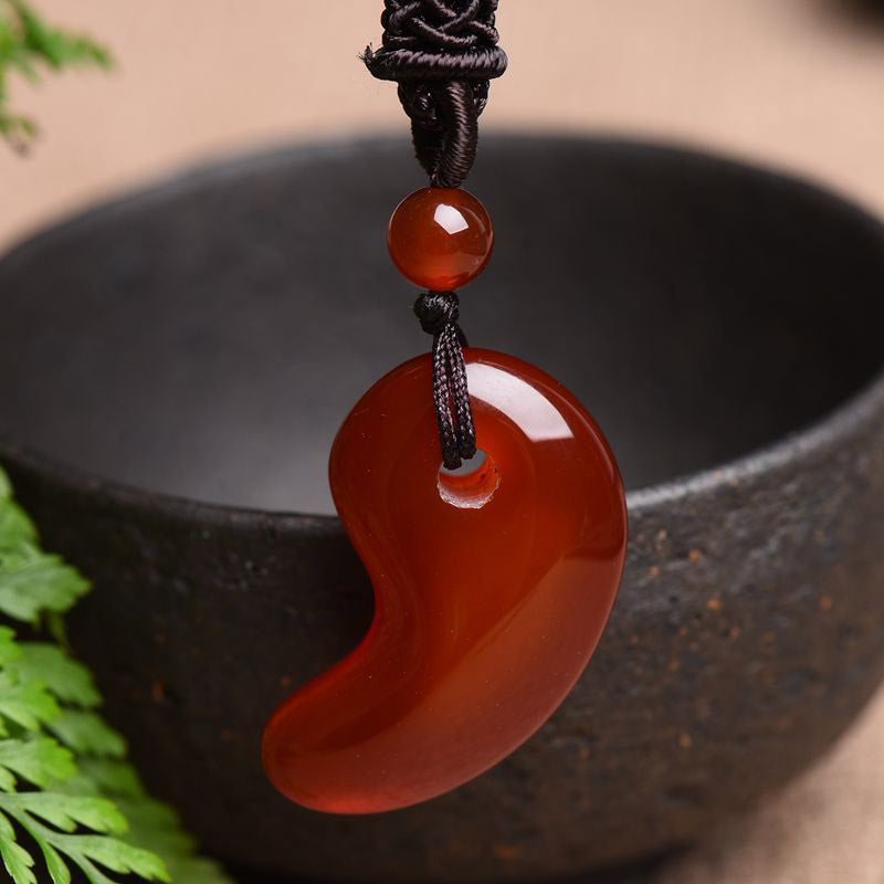 KarmaRipple's Red Agate Green Agate Moon Pattern Confidence Calm Pendant p1