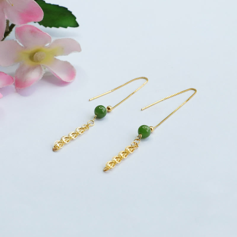 KarmaRipple's 925 Sterling Silver Authentic Hetian Cyan Jade Bead Fortune Phoenix Tail Drop Earrings p5