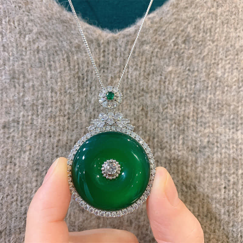 KarmaRipple's Green Chalcedony Round Peace Buckle Strength Pendant Necklace p6