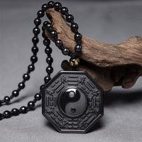 KarmaRipple's Black Obsidian Stone Yin Yang Necklace Pendant