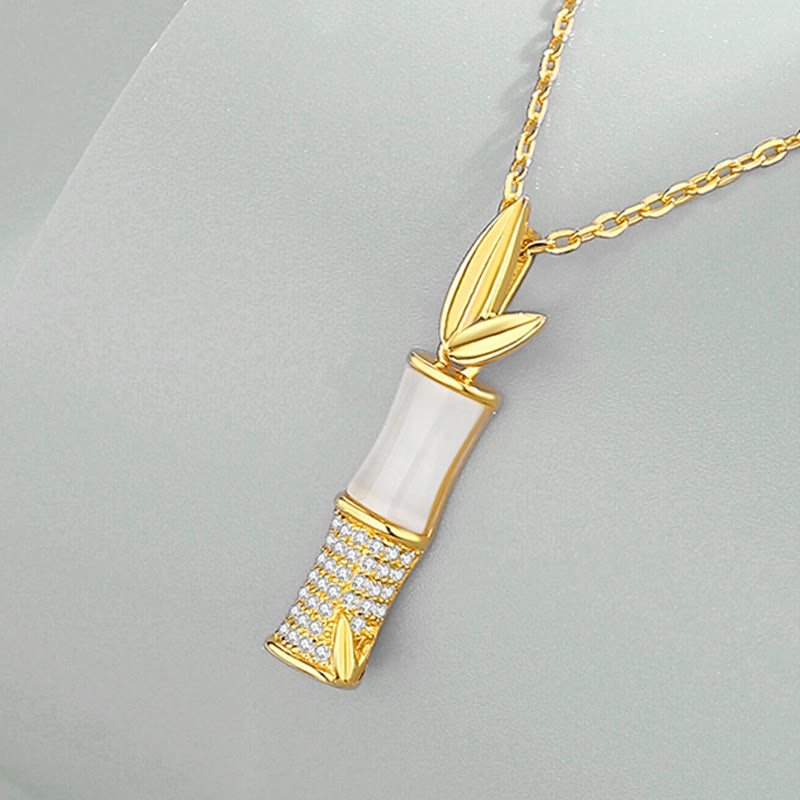 KarmaRipple's 925 Sterling Silver Hetian Ivory Jade Bamboo Happiness Pendant Necklace p8