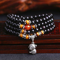 KarmaRipple's Chinese Zodiac 108 Beadwork Black Obsidian Tiger Eye Fortune Mala Bracelet