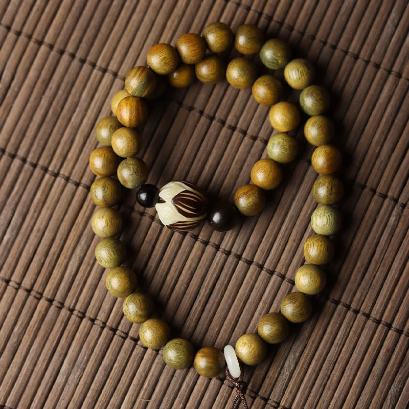 KarmaRipple's Green Sandalwood Bodhi Seed Lotus Soothing Double Wrap Bracelet p4