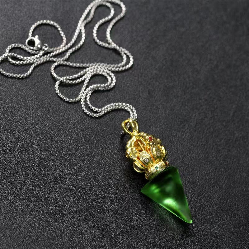 KarmaRipple's Tibetan Dorje Vajra 4 Prong Lotus Liuli Gemstone Strength Pendant Necklace p14