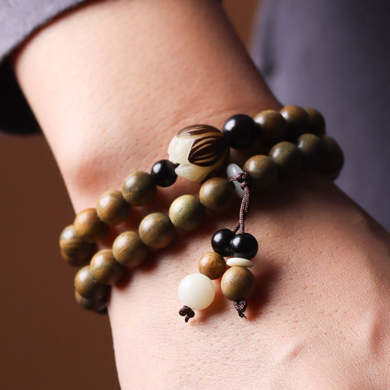 KarmaRipple's Green Sandalwood Bodhi Seed Lotus Soothing Double Wrap Bracelet p5