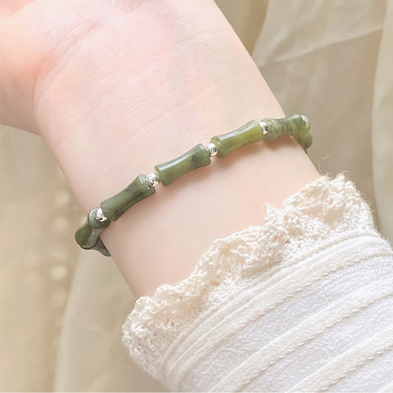 KarmaRipple's 925 Sterling Silver Bamboo Jade Fortunate Cat Fu Character Fortune Abundance Bracelet p11