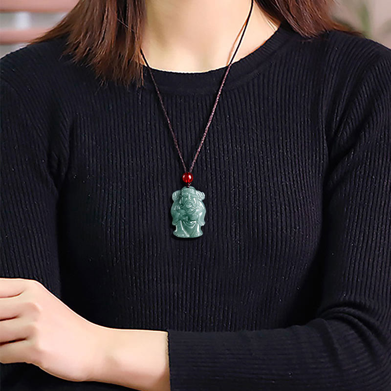 KarmaRipple's Authentic Green Jade Chinese God of Wealth Caishen Ingot Abundance Pendant Necklace p9