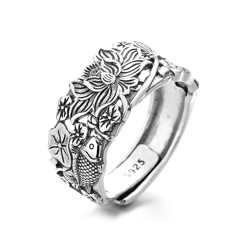 KarmaRipple's 925 Sterling Silver Koi Fish Lotus Flower Prosperity Ring p2