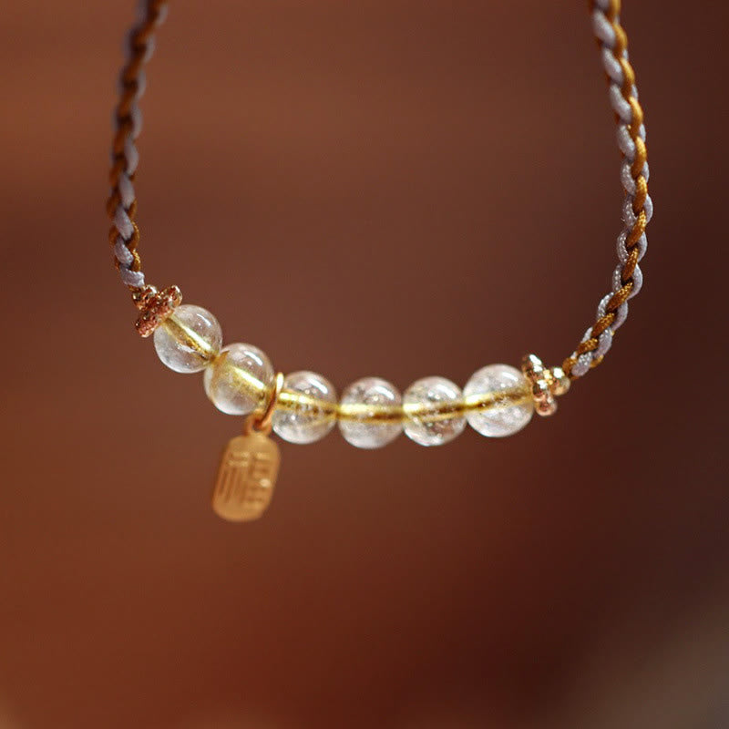 KarmaRipple's 925 Sterling Silver Authentic Jade Gourd Rutilated Quartz Fu Character Fortune Braid Bracelet p9