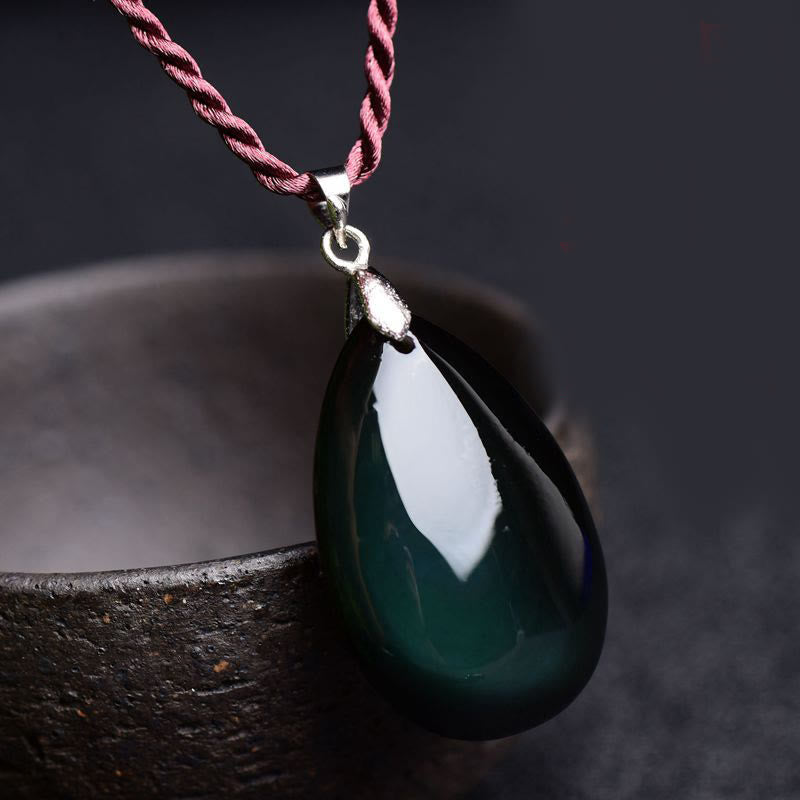 KarmaRipple's Gold Sheen Obsidian Black Obsidian Rainbow Obsidian Wealth Water Drop Pendant Necklace p3
