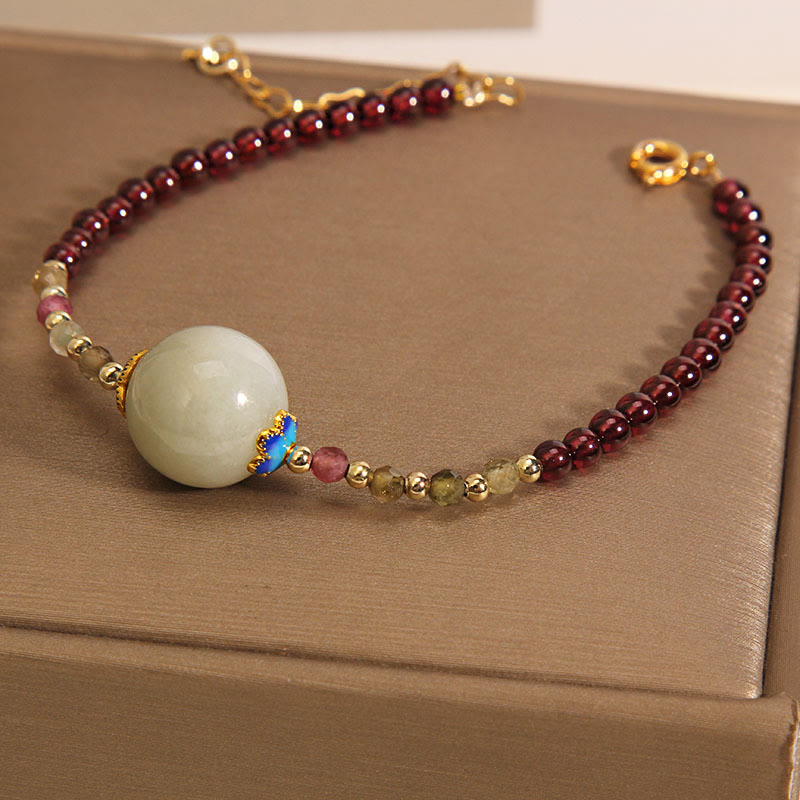 KarmaRipple's Garnet Jade Bead Peace Buckle Protection Bracelet p5