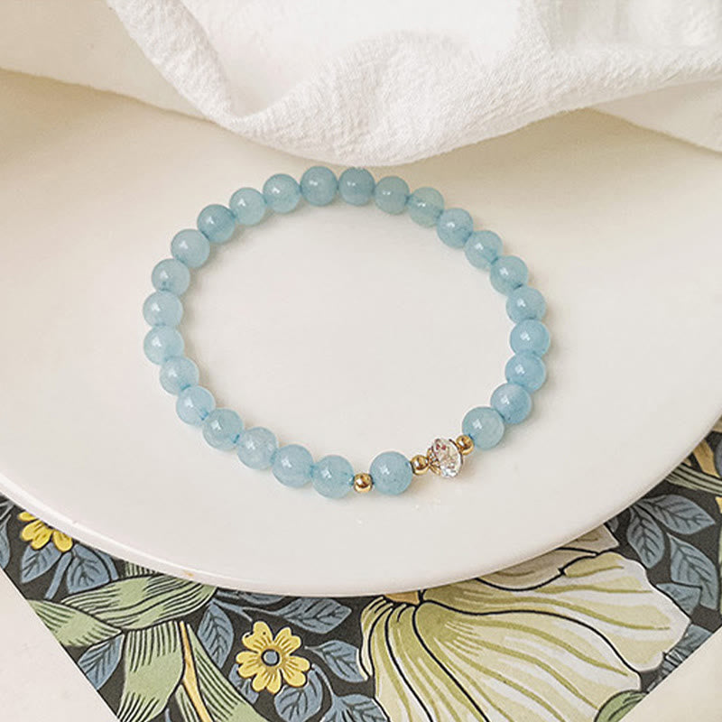 KarmaRipple's 14K Gold Plated Bronze Aquamarine Ivory Gemstone Ivory Agate Blue Gemstone Balancing Bracelet p5