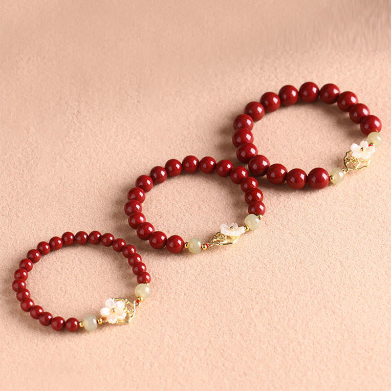 KarmaRipple's Authentic Cinnabar Jade Beaded Tridacna Stone Flower Blessing Bracelet p11