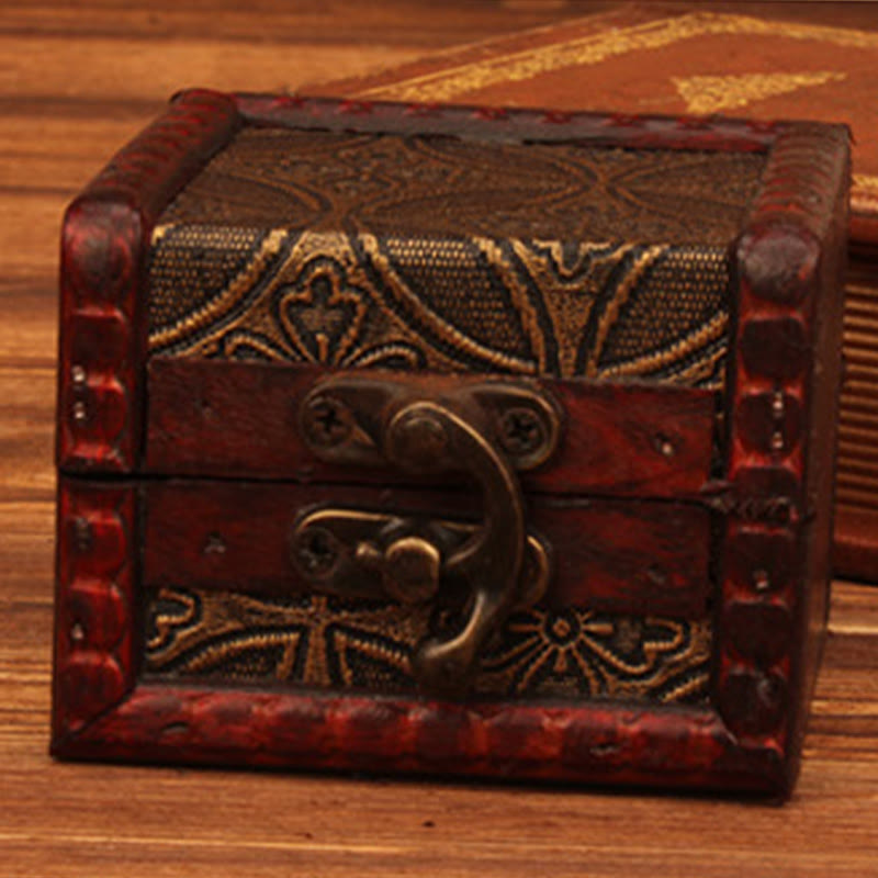 KarmaRipple's Retro Small Square Wood Jewelry Box Lotus Grass Flower Grape Bronze Coin Daffodil Jewelry Storage Box p21
