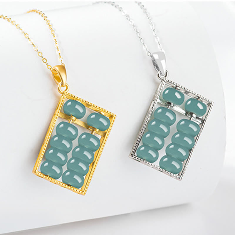 KarmaRipple's 925 Sterling Silver Authentic Jade Abacus Pattern Abundance Pendant Necklace p4
