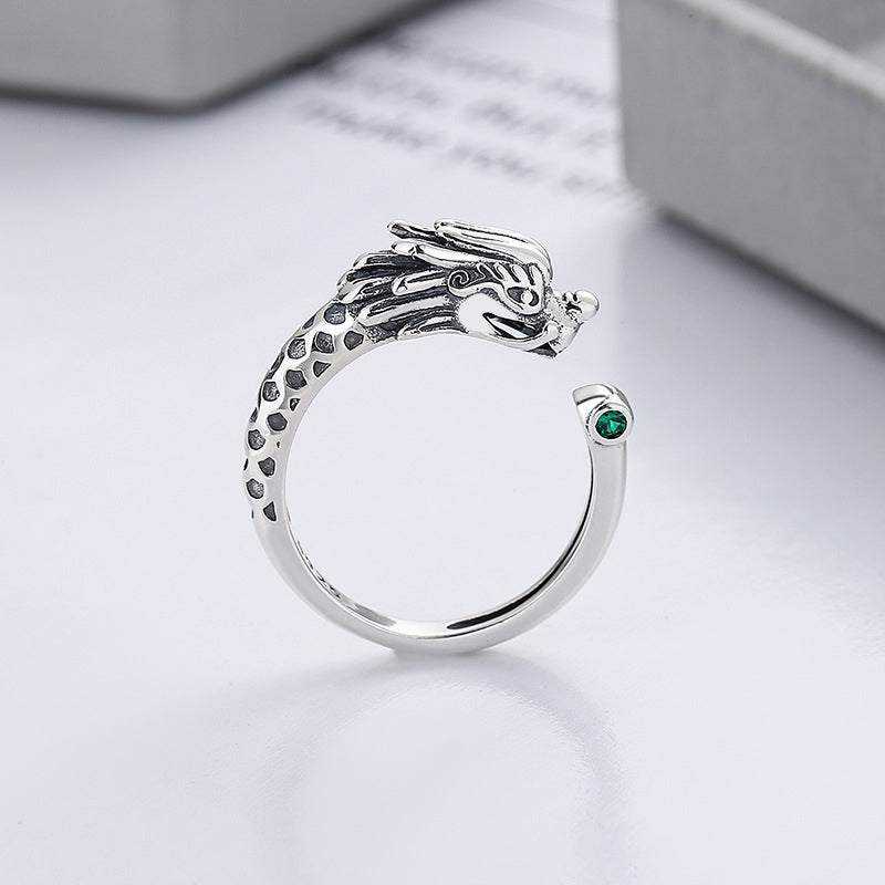 KarmaRipple's 925 Sterling Silver Year Of The Dragon Fortune Protection Adjustable Metal Ring p1