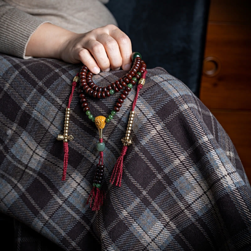KarmaRipple's Authentic Tibet 108 Mala Beadwork Purple Bodhi Seed Hetian Cyan Jade Bronze Dorje Peace Bracelet p14