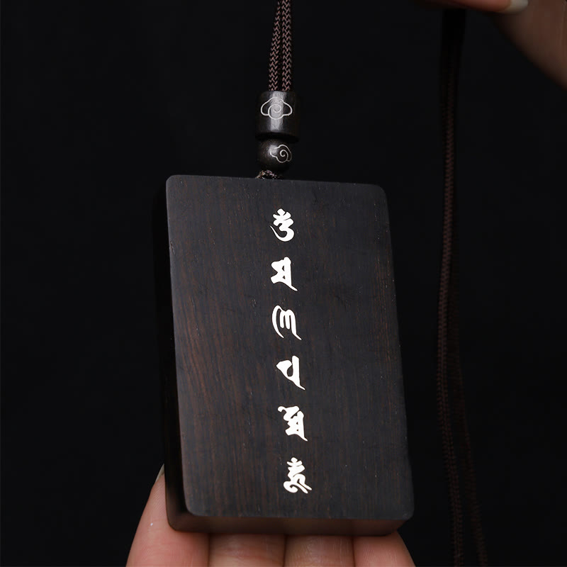 KarmaRipple's 999 Sterling Silver Small Leaf Red Sandalwood Ebony Wood Om Mani Padme Hum Inlaid Protection Pendant Necklace p18