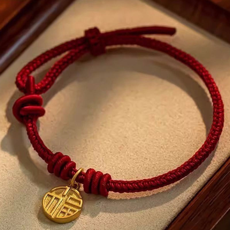 KarmaRipple's Handmade Eight Thread Peace Weave Fu Character Talisman Fortune Happiness Red Rope Bracelet p13