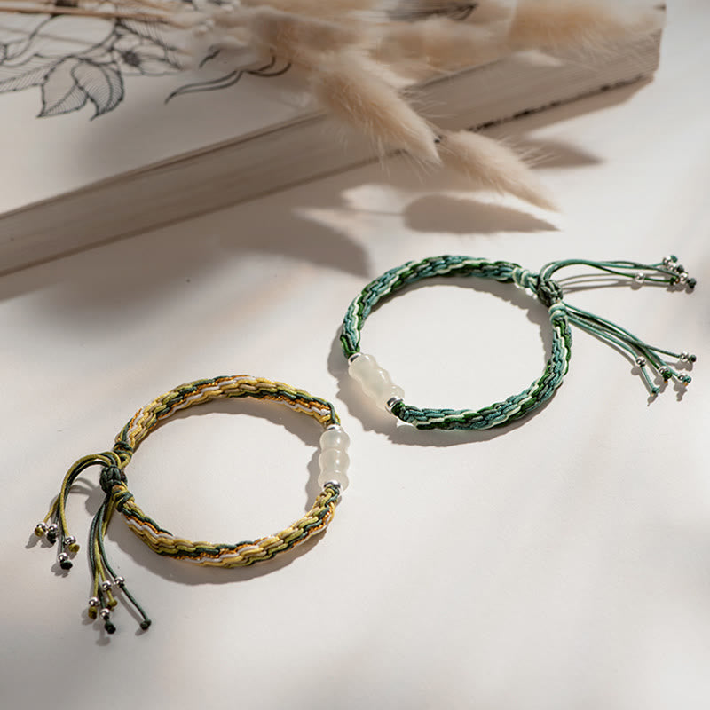 KarmaRipple's Ivory Jade Bamboo Reincarnation Weave Wealth Fortune Strength String Bracelet p3