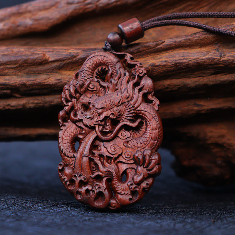 KarmaRipple's Lightning Struck Jujube Wood Double Dragon Relief Ward Off Evil Spirits Pendant Necklace p5