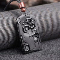 KarmaRipple's Black Obsidian Dragon Phoenix Success Pendant Necklace