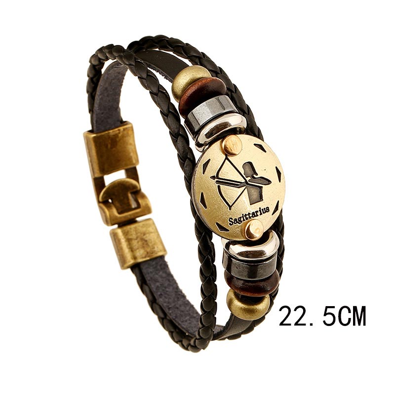 KarmaRipple's 12 Constellations of the Zodiac Hematite Leather Talisman Bracelet ( p4